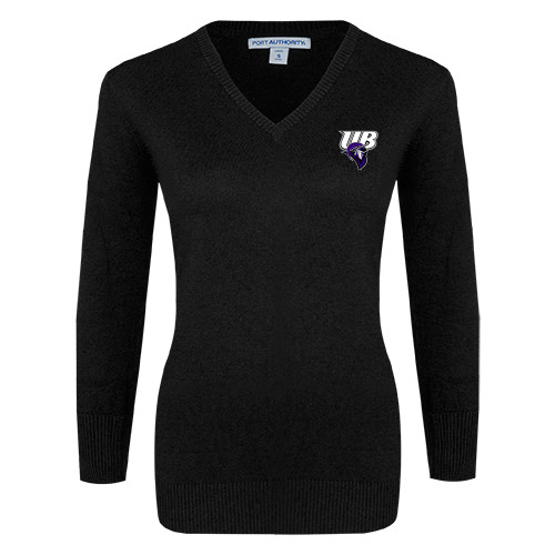  Womens Black VNeck Sweater - Primary Mark