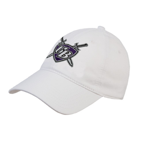  White Unstructured Adjustable Low Profile Hat - UB Shield w/ Swords
