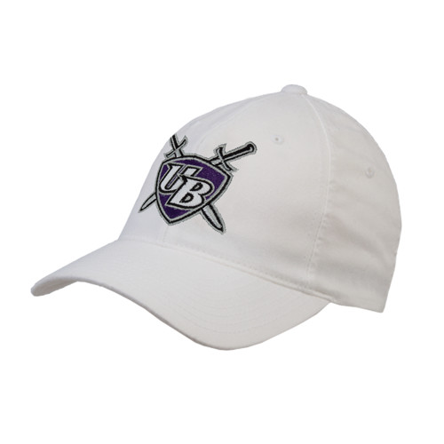  White Flexfit Structured Low Profile Hat - UB Shield w/ Swords