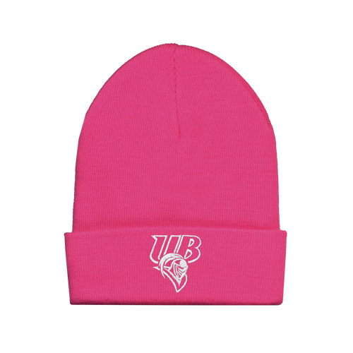  Fleece Lined Neon Pink Knit Beanie - Primary Mark