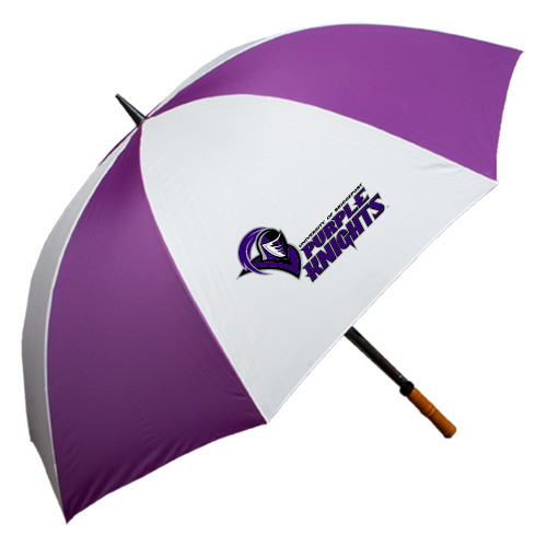  64 Inch Purple/White Umbrella - Purple Knights Stacked w/ Knight Head
