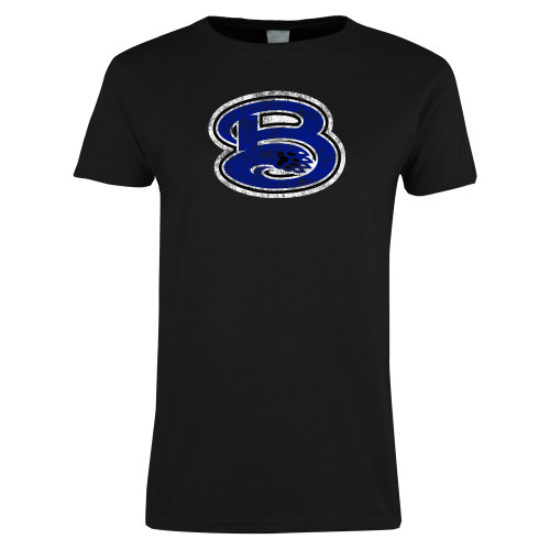  Womens Black Short Sleeve Tee - B Distressed