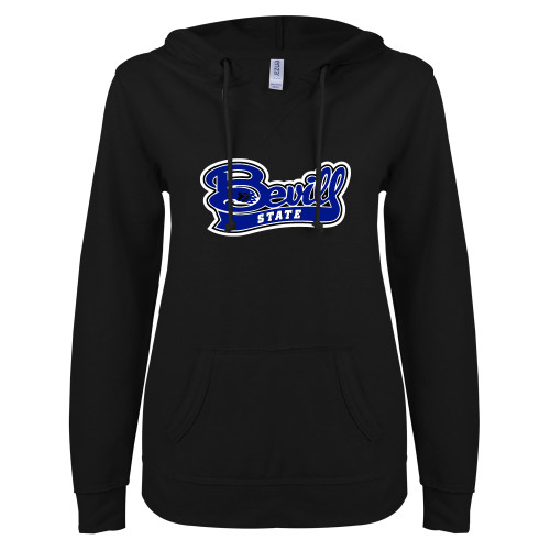  ENZA Womens Black V Notch Raw Edge Fleece Hoodie - Bevill State
