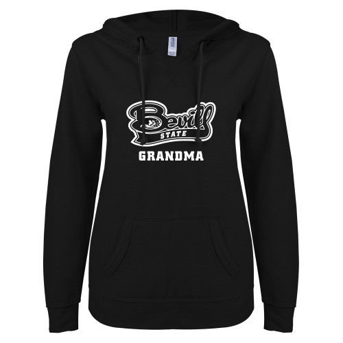  ENZA Womens Black V Notch Raw Edge Fleece Hoodie - Grandma