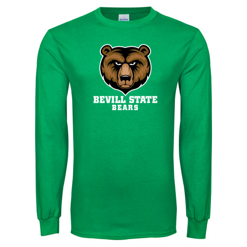  Kelly Green Long Sleeve T Shirt - Bevill Bears w Bear Head
