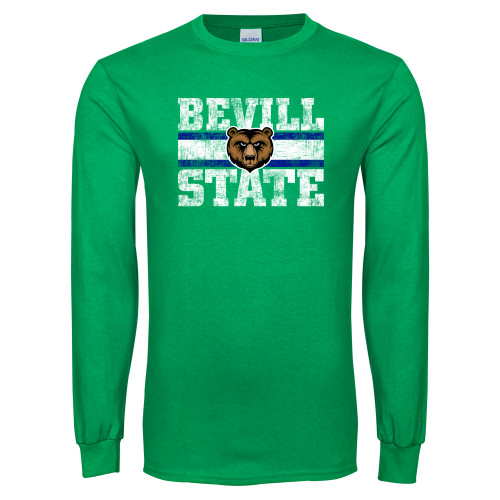  Kelly Green Long Sleeve T Shirt - Block Distressed