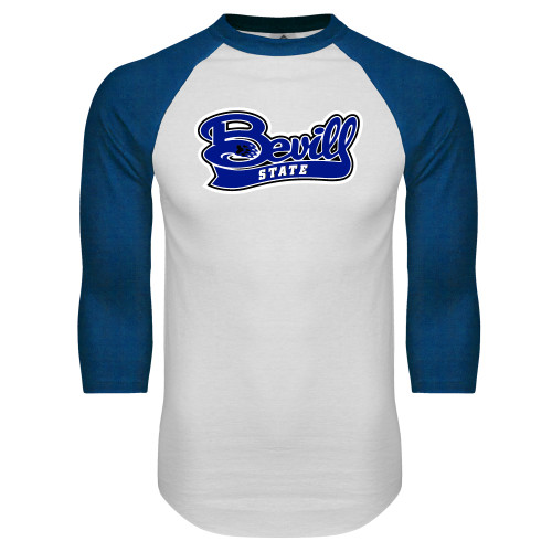  White/Royal Raglan Baseball T Shirt - Bevill State