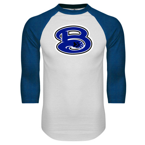  White/Royal Raglan Baseball T Shirt - B