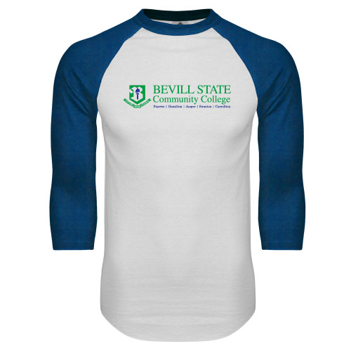  White/Royal Raglan Baseball T Shirt - Instituional Mark