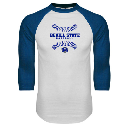  White/Royal Raglan Baseball T Shirt - Baseball Seams