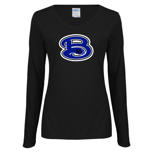  Womens Black Long Sleeve V Neck Tee  - B