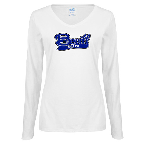  Womens White Long Sleeve V Neck Tee - Bevill State