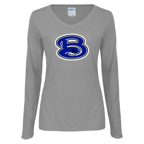  Womens Grey Long Sleeve V Neck Tee  - B