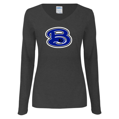  Womens Dark Heather Long Sleeve V Neck Tee  - B