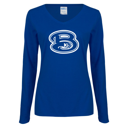  Womens Royal Long Sleeve V Neck Tee  - B