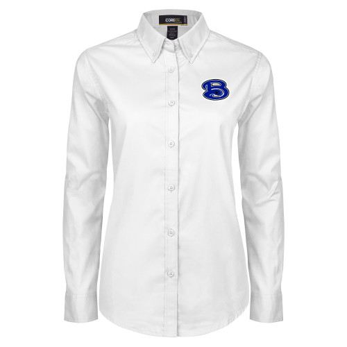  Womens White Twill Button Down Long Sleeve - B