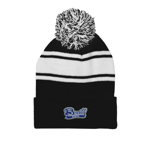  Black/White Two Tone Knit Pom Beanie w/Cuff - Bevill State