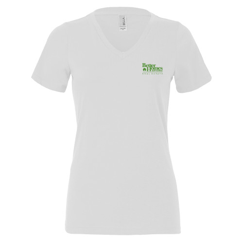 Bella + Canvas Womens White V Neck Cotton T Shirt-Core Logo