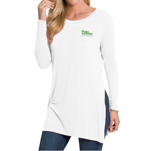  Ladies White Side Slit Tunic - Core Logo