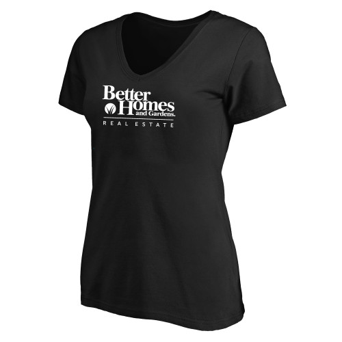 Womens Plus Black V Neck T Shirt-Core Logo