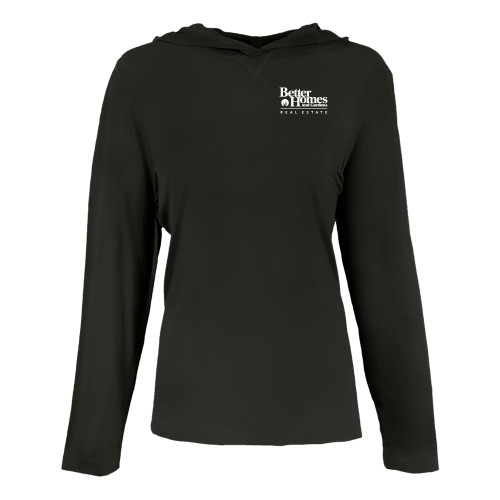 Womens Black Long Sleeve Hooded Tee-Core Logo