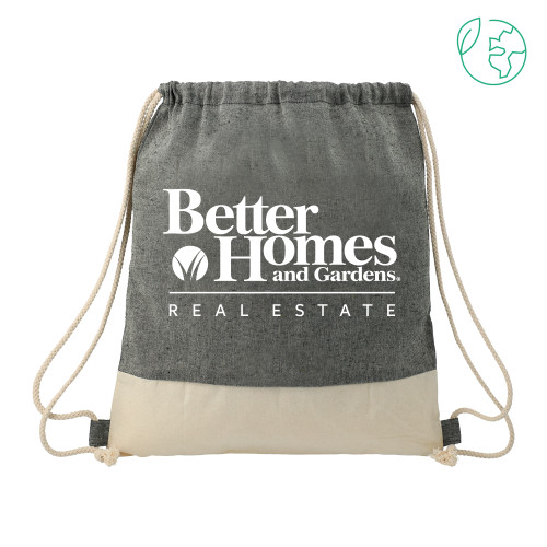 Split Recycled Cotton Natural/Black Drawstring Bag-Core Logo