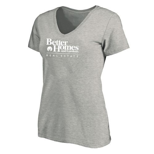 Womens Plus Heather Grey V Neck T Shirt-Core Logo