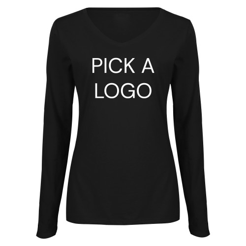 Womens Black Long Sleeve V Neck Tee -Blank for M Tools Setup