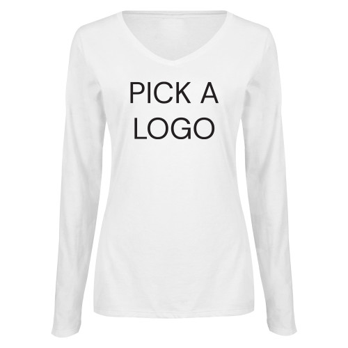 Womens White Long Sleeve V Neck Tee -Blank for M Tools Setup
