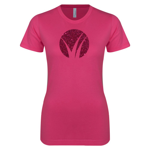 Next Level Womens Fuchsia Boyfriend Tee-M Hot Pink Glitter