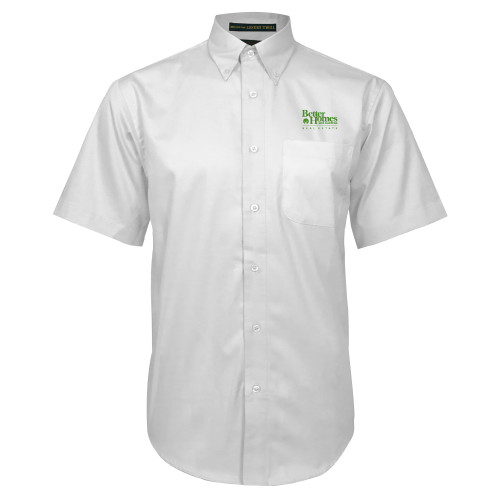White Twill Button Down Short Sleeve-Core Logo