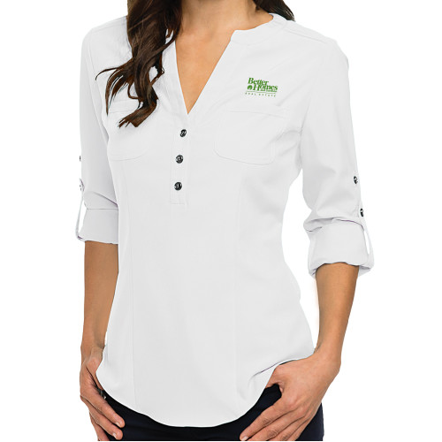  Ladies Glam White 3/4 Sleeve Blouse - Core Logo