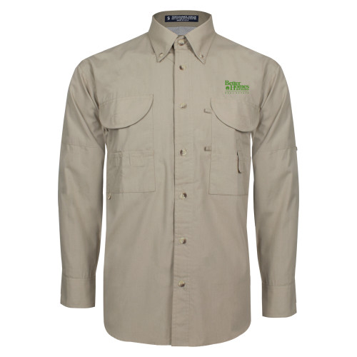 Khaki Fishing Shirt Performance Long Sleeve-Core Logo