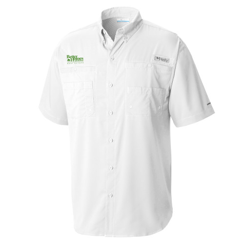 Columbia White Tamiami Performance Short Sleeve Shirt-Core Logo