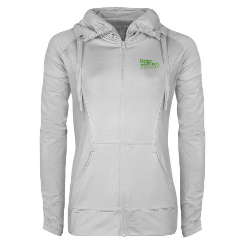 Womens White Sport Wick Stretch Full Zip Jacket-Core Logo