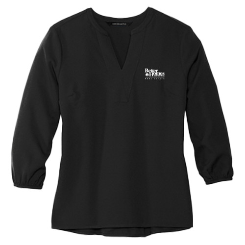 Mercer + Mettle Womens Black 3/4 Sleeve Crepe Blouse-Core Logo