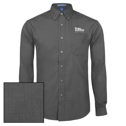 Dark Charcoal Poplin Crosshatch Long Sleeve Button Down-Core Logo