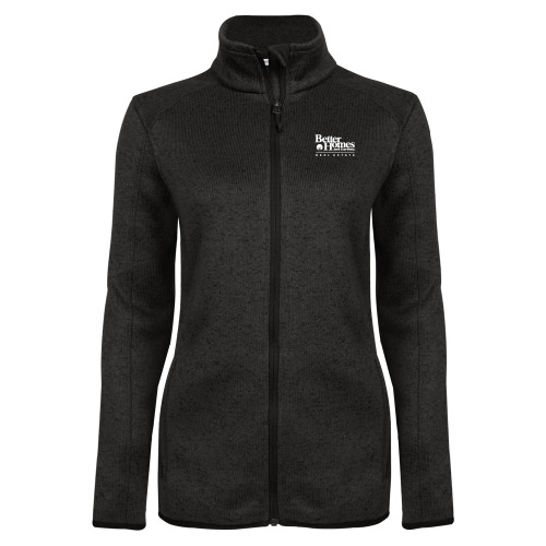 Womens Black Heather Fleece Jacket-Core Logo