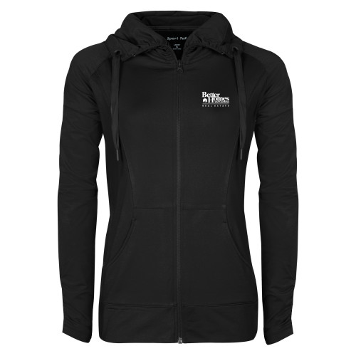 Womens Black Sport Wick Stretch Full Zip Jacket-Core Logo