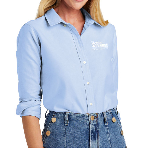Brooks Brothers Womens Newport Blue Casual Oxford Cloth Shirt-Core Logo