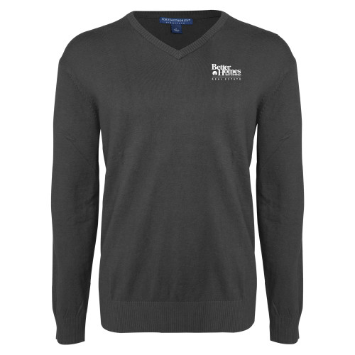 Charcoal Heather VNeck Sweater-Core Logo