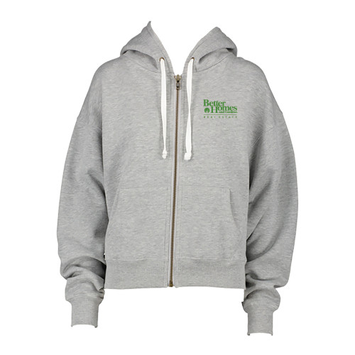 ENZA Womens Grey Boxy Full Zip Hood-Core Logo