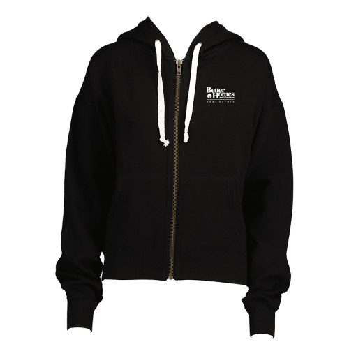 ENZA Womens Black Boxy Full Zip Hood-Core Logo