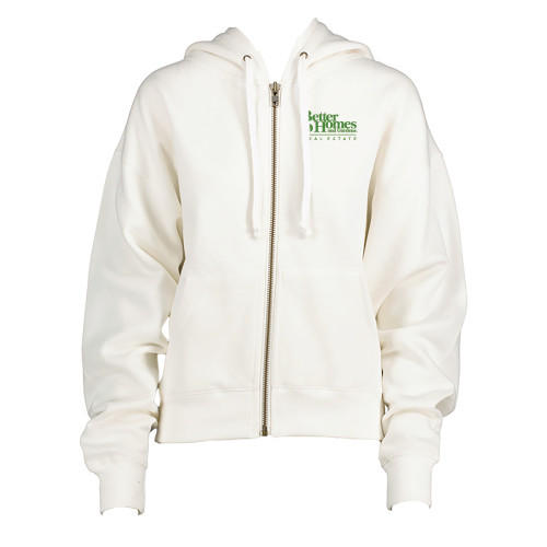 ENZA Womens White Boxy Full Zip Hood-Core Logo
