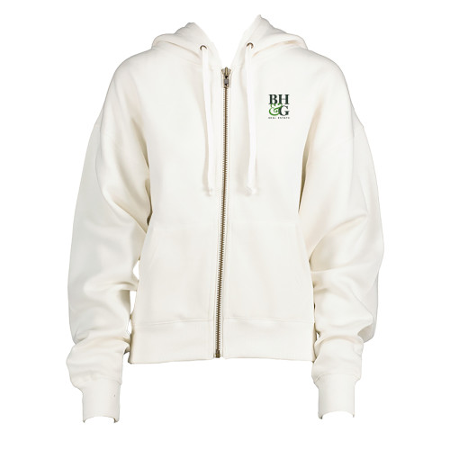  ENZA Womens White Boxy Full Zip Hood - BH&G Monogram