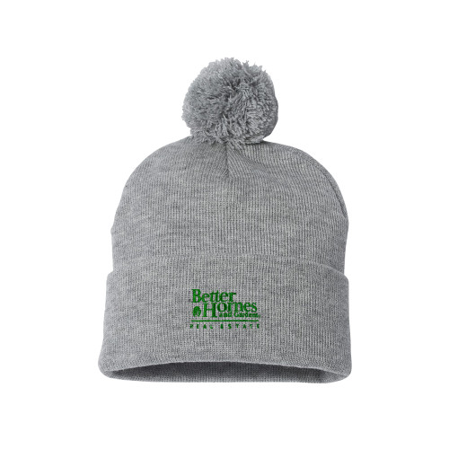 Sportsman Heather Grey Pom Pom Cuffed Beanie-Core Logo