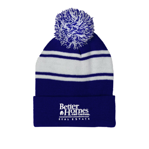 Royal/White Two Tone Knit Pom Beanie w/Cuff-Core Logo