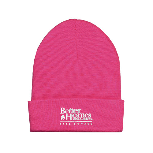 Fleece Lined Neon Pink Knit Beanie-Core Logo