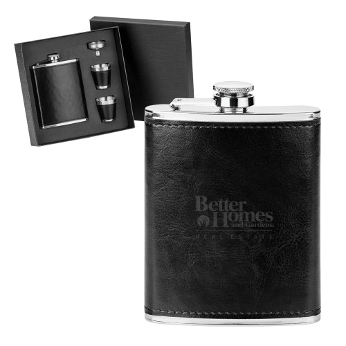 Fabrizio 4 Piece Black Flask Set-Core Logo Engraved