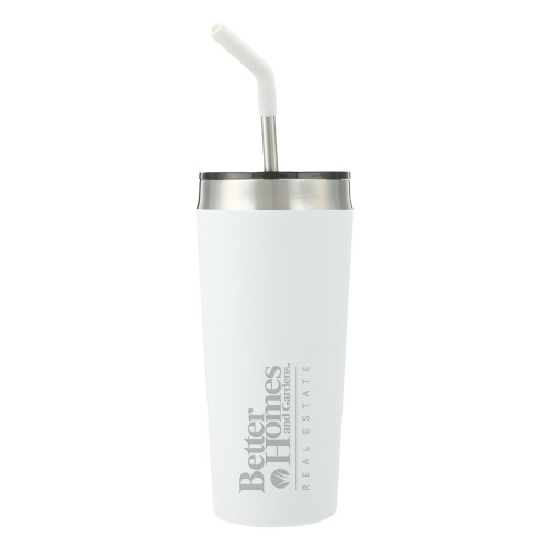 Faye White Vacuum Tumbler w/ Stainless Steel Straw 20 oz-Core Logo Engraved
